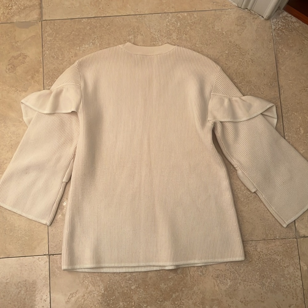 Tory Burch Ashley Ruffled Bell Sleeves Pullover Cream Sweater Size XS - Picture 10 of 13